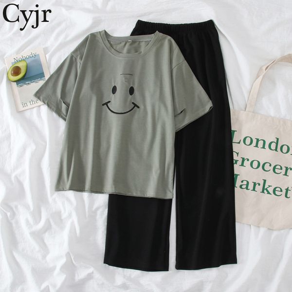 

smiley face printed women will see high-waisted shirt streetwear casual pants short sleeve vogue 2 piece women's clothing suit pr6l, Gray