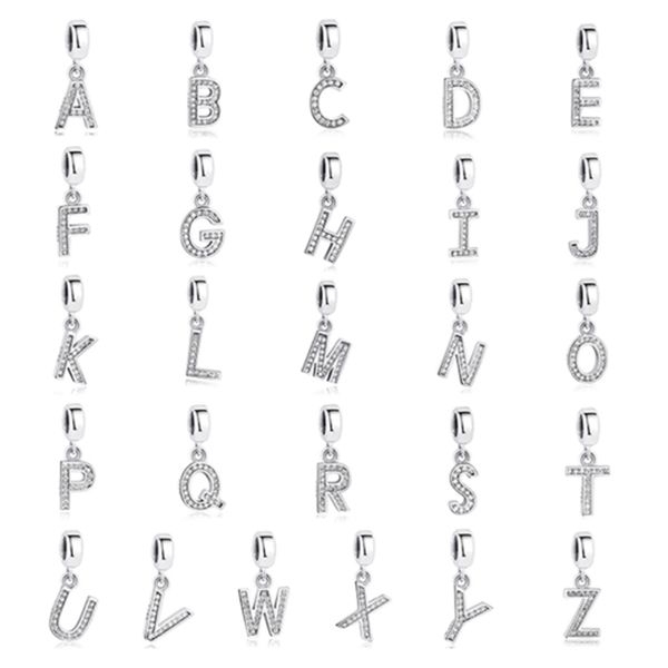

authentic 100% 925 sterling silver crystal letter alphabet a-z dangle charms fit pandora original bw bracelet diy jewelry making q0531, Black