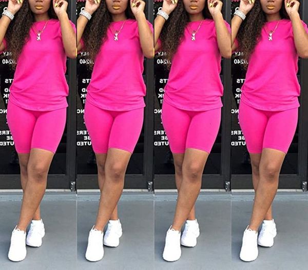 

two pieces of candy color women's clothes mouths around throat t-shirt short shorts simple style training suit outfits, Gray
