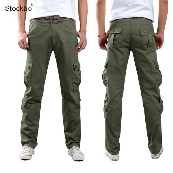 

men's pants overalls fashion casual trousers multi-pocket straight-leg outdoor sports cotton 18-35 y, Black