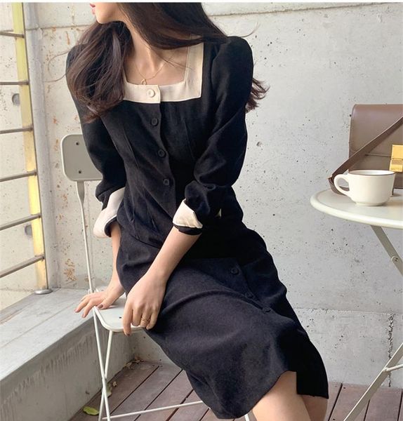 

casual dresses s-xl plus size spring dress girls boho solid female vintage party oversize long sleeve women robe vestido, Black;gray