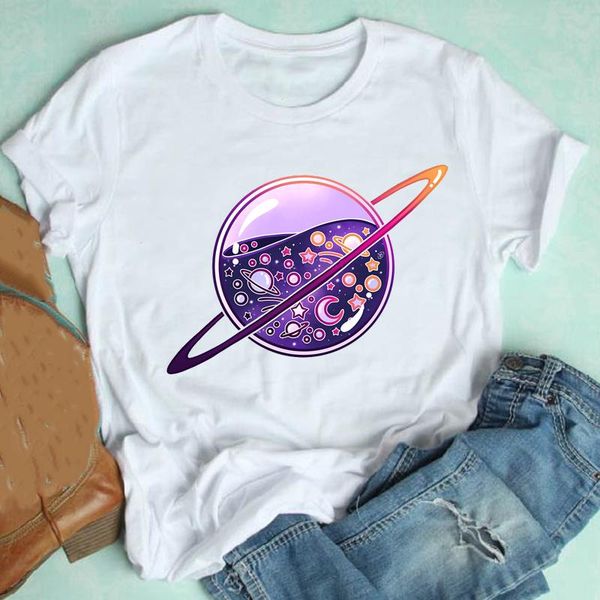 

women's t-shirt female tee graphic women short sleeve printing watercolor space universe ladies spring summer clothes print tshirt, White