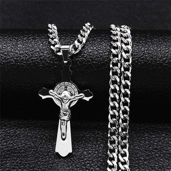 

pendant necklaces 2021 catholic cross jesus stainless steel necklace women/men silver color chain jewelry collier croix n8003s05