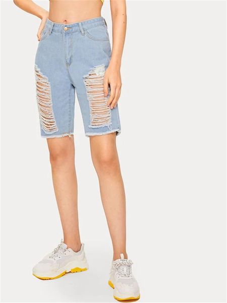 

women's jeans european and american fashion stretch hole denim shorts, Blue