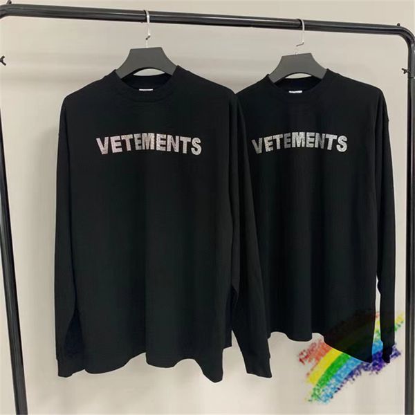 

2021 new bling long sleeve t-shirt men women 1:1 heart flame flash drilling vetements t shirt embroidered vtm 2muk, White;black
