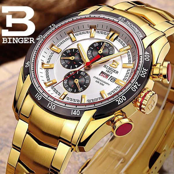 

wristwatches binger sapphire men watches gold business steel clock quartz waterproof 50m sport male watch erkek kol saati, Slivery;brown