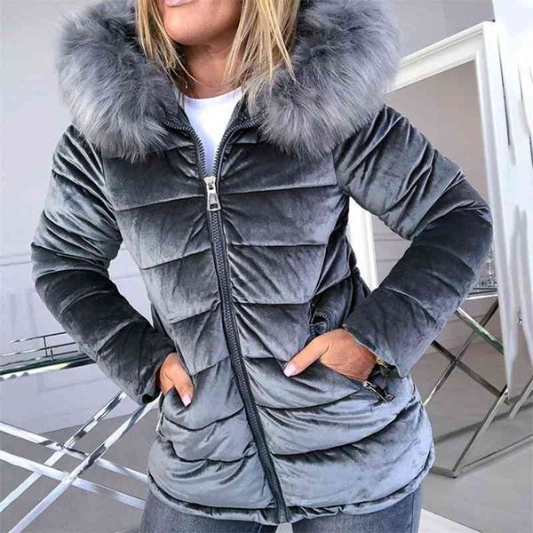 

women's clothing 2020 winter new warm cotton plush hooded down jacket women's 874329, Black