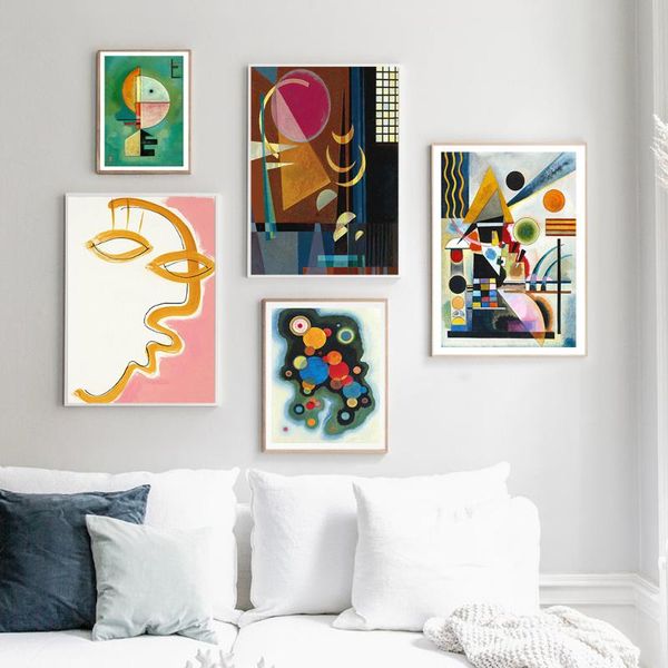 

paintings vintage simple abstract line face nordic style wall art canvas print painting exhibition living room decor picture