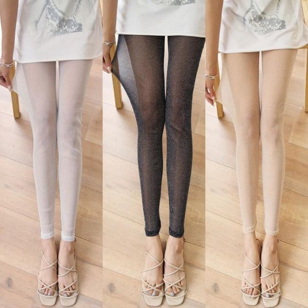 

women's leggings mesh leggings, pearly highlights, black skin tone, nine-point pants,breathable and sunscreen stretch women'spants