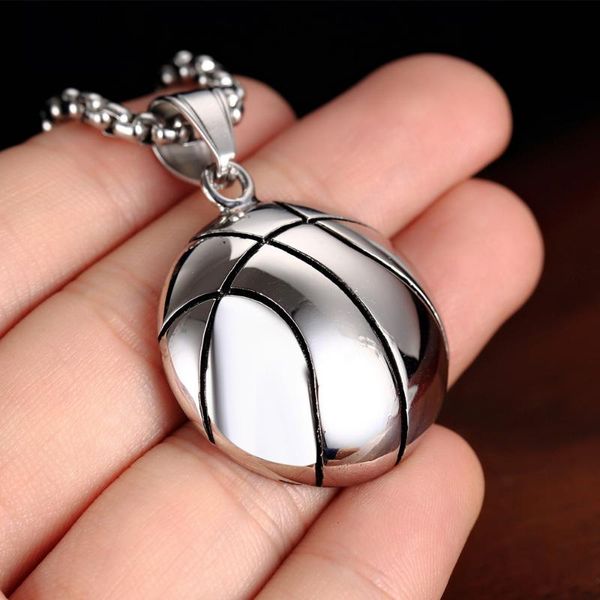 

pendant necklaces fashion men sports basketball necklace punk stainless steel male charm hip hop hippie jewelry, Silver