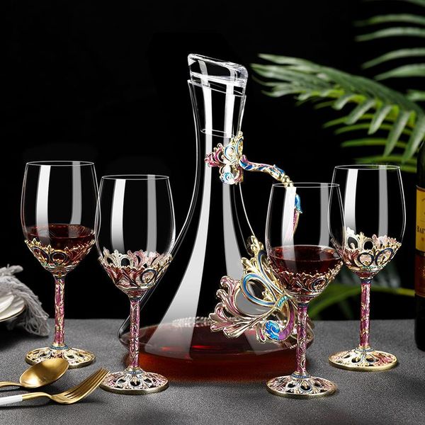 

wine glasses creative enamel color crystal red glass decanter set goblet wedding champagne whiskey cup lead-free