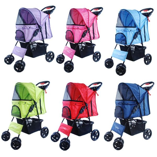 

dog car seat covers four wheel oxford pet stroller, for cat, and more, foldable carrier strolling cart with rain coat 15kg bearing 6 colors