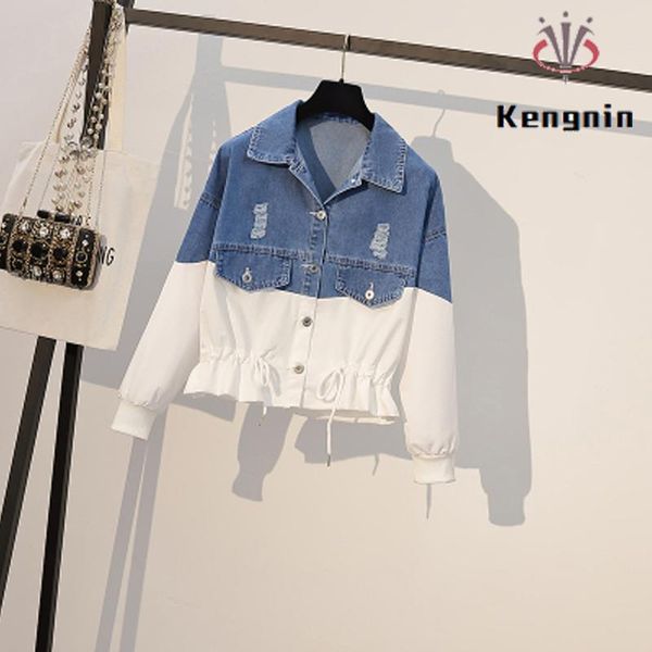 

plus size 4xl women's jackets 2021 spring autumn patchwork demin ladies outerwear all-match woman loose basic coats ke925, Black;brown