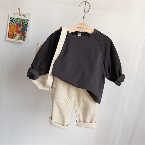 

spring model childrens clothing t shirt korean loose round neck babies long sleeve, Blue