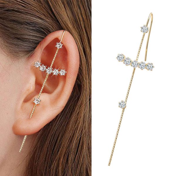 

fashion simple rhinestone piercing earrings ins cool wind surround ear clip women's net red single long hook