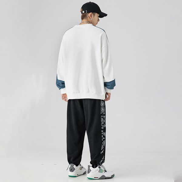 

men's round neck hoodie 2021 fashion couple splicing line loose coat, Black