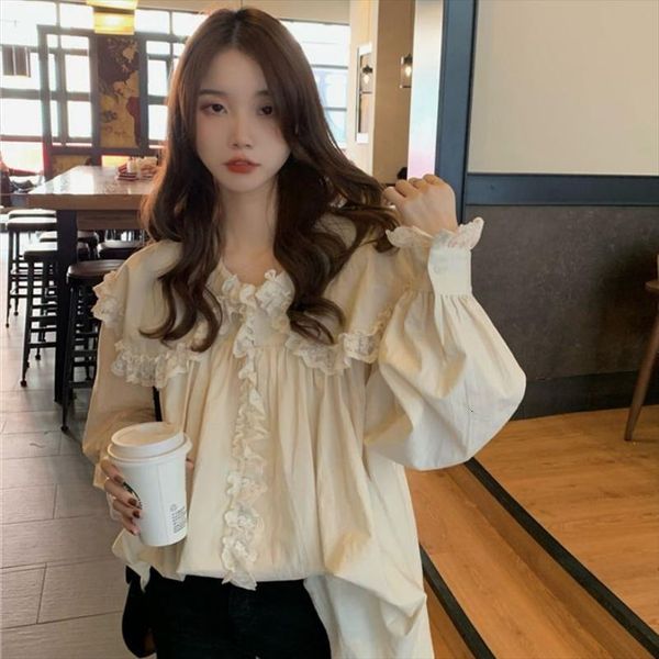 

doll leader autumn winter splicing women shirts lace blusas ropa de mujer, White