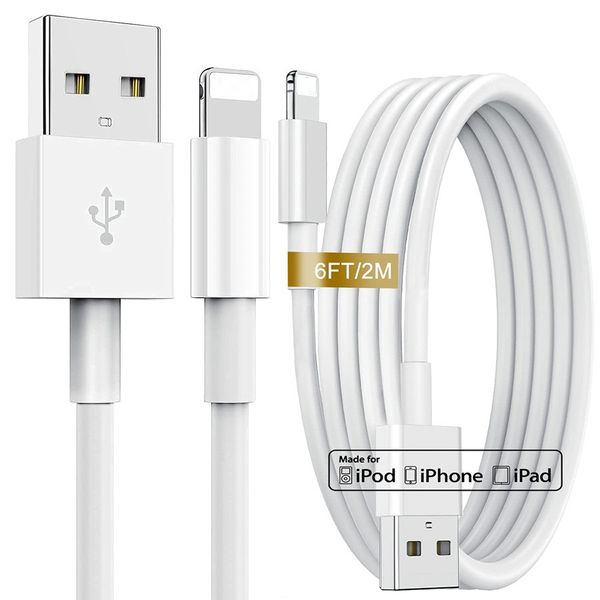 

lightning usb cable 2m 6ft white sync charging cables for iphone 6 7 8 plus x xr 11 12 13 pro max ipad mini
