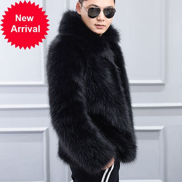 

2021 winter new faux fox fur jacket men's korea style solid color plus size outwear male luxurious fashion casual outcoat d287, Black;brown