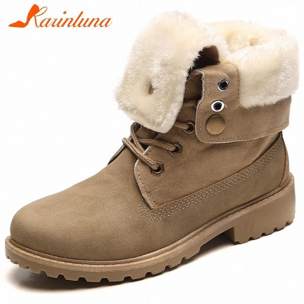 

karin new ladies casual low heels work boots women 2019 winter warm fur boots cool lace up platform ankle shoes woman r8rt#, Black