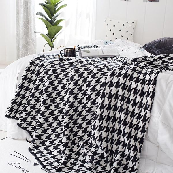 

soft houndstooth blanket knitted blanket nordic geometric sofa throw black white cotton