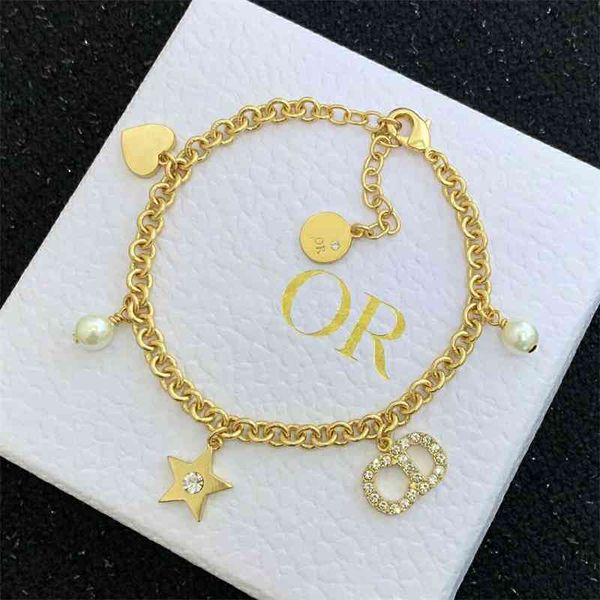 

70% off outlet online diamond inlaid letter pentagon star pearl love bracelet fashion bracelet high version valentine's day, Black