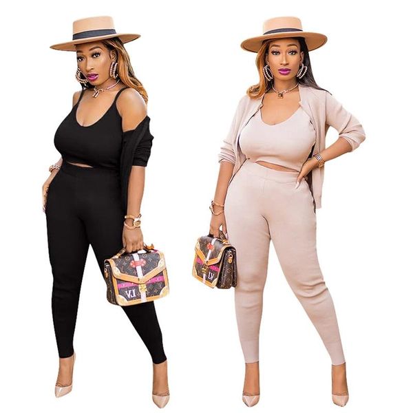 

women's two piece pants three set tracksuit women spring autumn clothing solid hooded zipper coat + strapless suits casual 3 pcs sets r, White