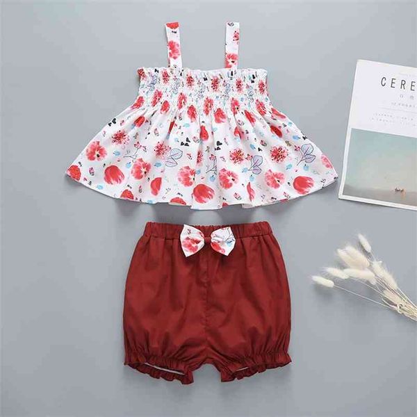 

summer infant rompers clothes strap print red solid shorts baby girls costume 12m-5t 210629, White