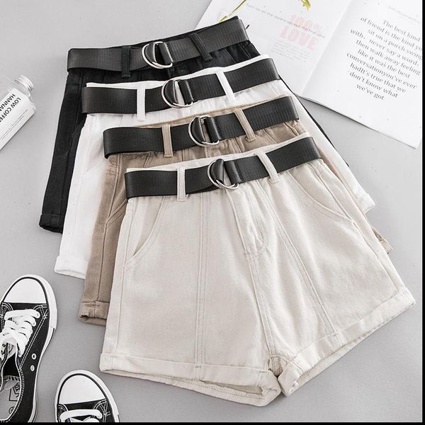 

new summer autumn casual sashes denim shorts women wide high waist loose leg shorts slim all match shorts female mw432, White;black