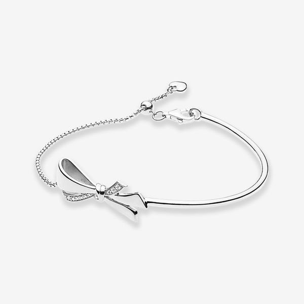 

925 sterling silver bow slider bracelet women girls summer jewelry with box for bow knot bracelets, Golden;silver