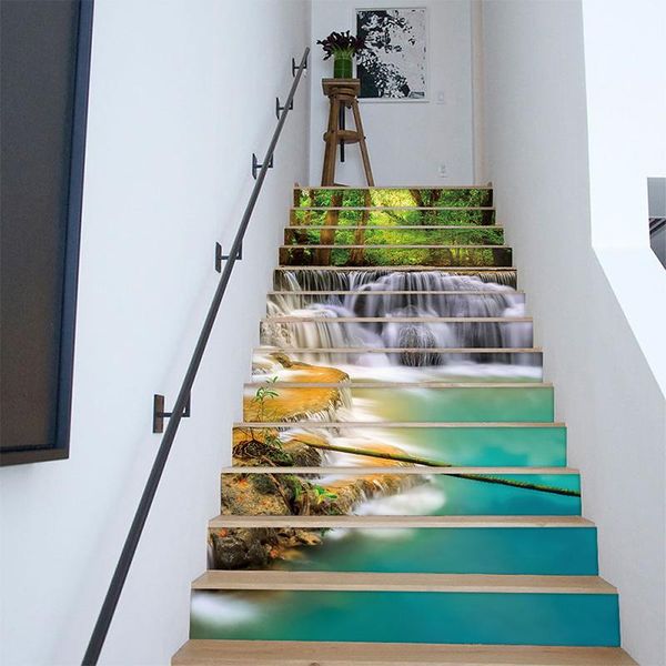 

wall stickers 13pcs 3d colored waterfall stair risers sticker removable pebbles staircase waterproof home decor stairway decals