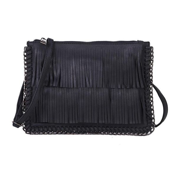 

evening bags knitted shoulder bag soft pu leather handbag women messenger crossbody fashion tassel female flap bolsa sac a main