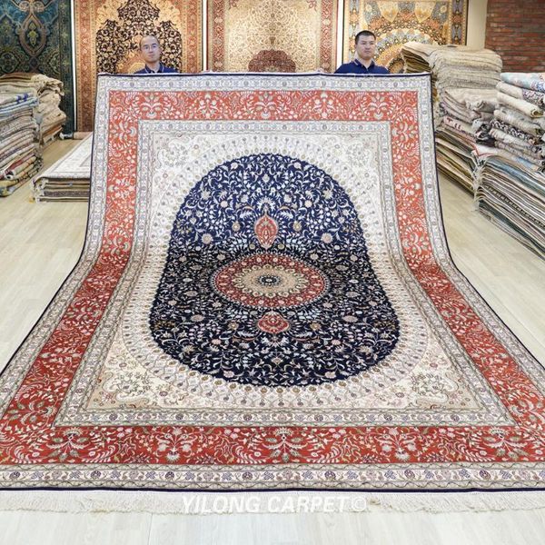 

carpets 9'x12' blue handknotted home silk rug persian style handmade carpet (yjh278b)