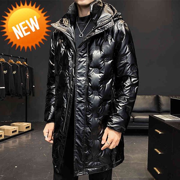 

2021 new winter down jacket men's long style fashion couple thickened warm hooded coat brand white duck high quality, Black