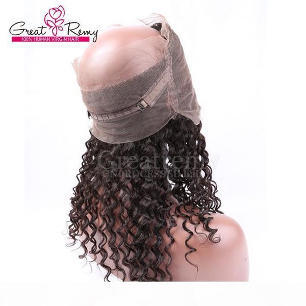 

360 lace band frontal wig 8-20inch hand tied lace band frontal 22*4*2 size unprocessed curly wave virgin peruvian human hair greatremy, Black
