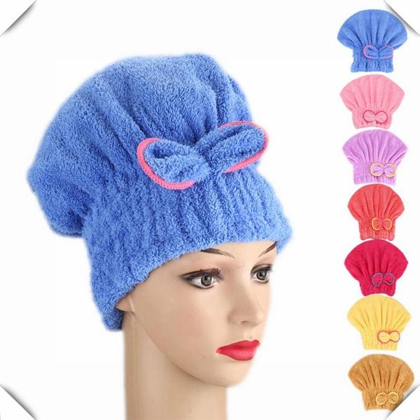 

shower caps microfibre quick hair drying bath spa bowknot wrap towel hat cap for bathroom 7 color solid accessories wra
