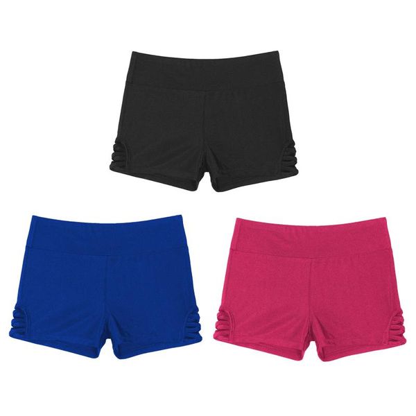 

shorts kids girls wide elastic waist sport bottoms ballet dance yoga gymnastic workout children side hollow out dancewear, Black