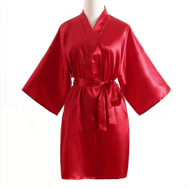 

selling summer kimono women sleepwear mini robe red faux silk bath gown yukata nightgown pijama mujer  mdn001, Black;red