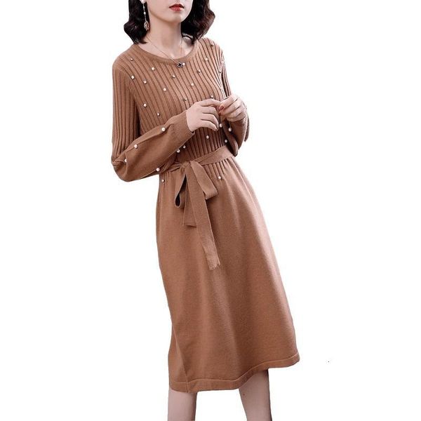 

women's jersey spring robes autumn clothes 2021 new beading long de malha occasional dress of grey women dressed midi d256 bh80, Black;gray