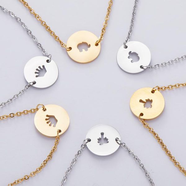 

link, chain simple fashion stainless steel bracelet personality crown elephant hollow mirror anklet for women party jewelry, Black