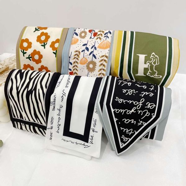 

scarf south korea east gate fashion versatile headband simulation silk geometric french long ribbon, Silver