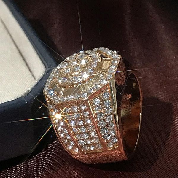 

cluster rings 2021 brand ring hip-hop rock men's golden zircon fashion jewelry, Golden;silver