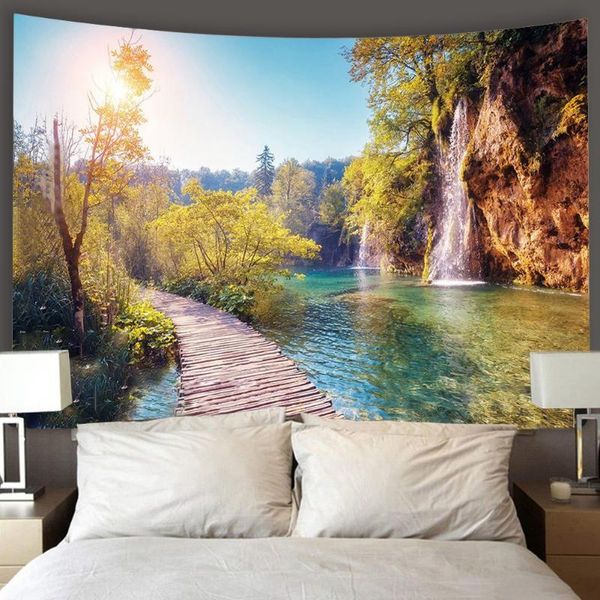 

tapestries 2021 fall lake pattern tapestry wall hanging landscape home decor travel camping mat living room decoration