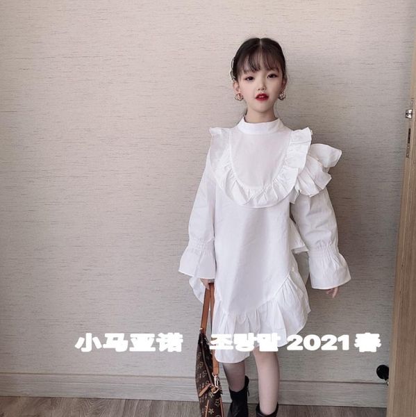 

girl's dresses children's clothing 2021 spring hedging lace long-sleeved mid-child casual girl thin dress, Red;yellow