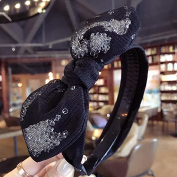 

hair accessories black mesh headbands crystals inside women solid bowknot hairband handmade side bow knotted headband for ladies
