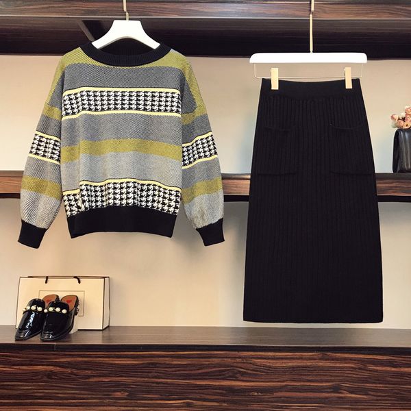 

women's sweater, knitted or crocheted tarja pullover and skirt, plied with two garments plus size 2021 warm winter clothes x4re, Black
