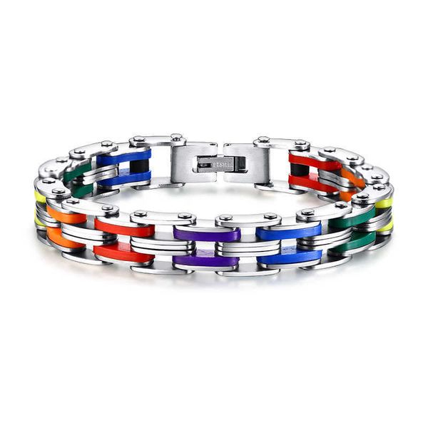 

silicone stainless steel bracelet men bangle rainbow color 316l stainless steel clasp bracelet for men women 210609, Golden;silver