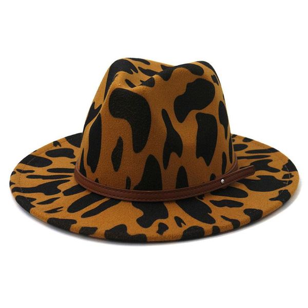 

wide brim hats autumn winter women's cap felt cow pattern bowler hat for men fedoras fashion 2021 vintage jazz european american, Blue;gray