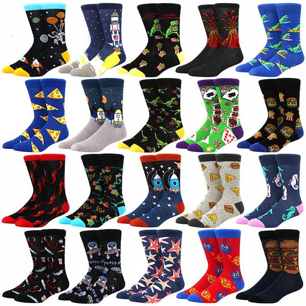 

men socks harajuku colorful happy funny dinosaur alien rocket novelty geometric formula cato sok christmas present, Black