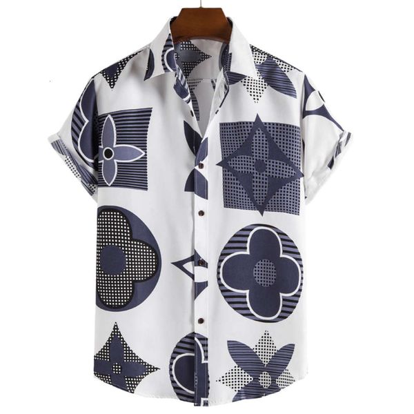 

2021 new summer printed men's short sleeve shirt, White;black